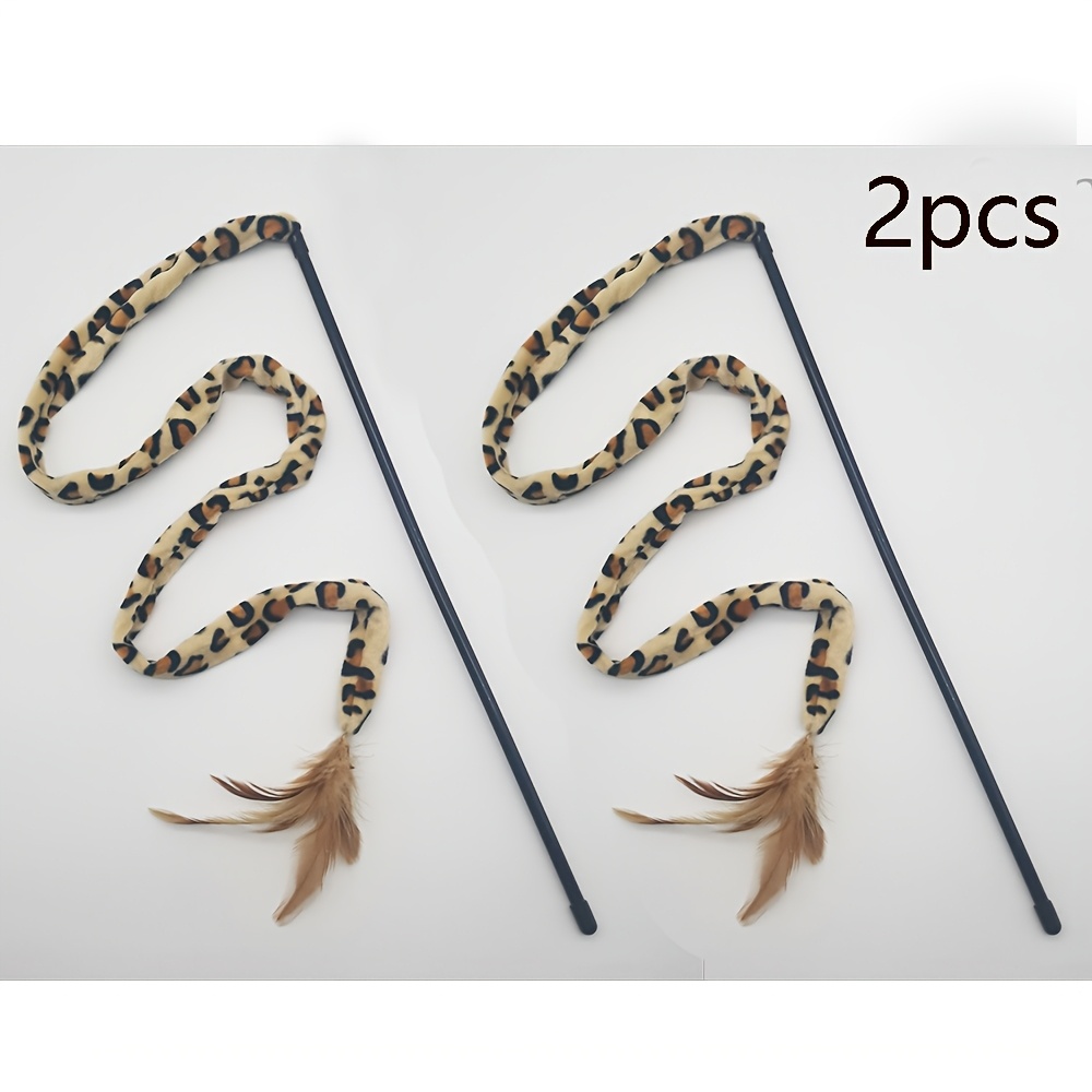 2 Leopard Print Cat Tweezers - Interactive Cat Teaser Wand, Made Of Durable Polyester, Suitable For All Cat Breeds, With Feathers