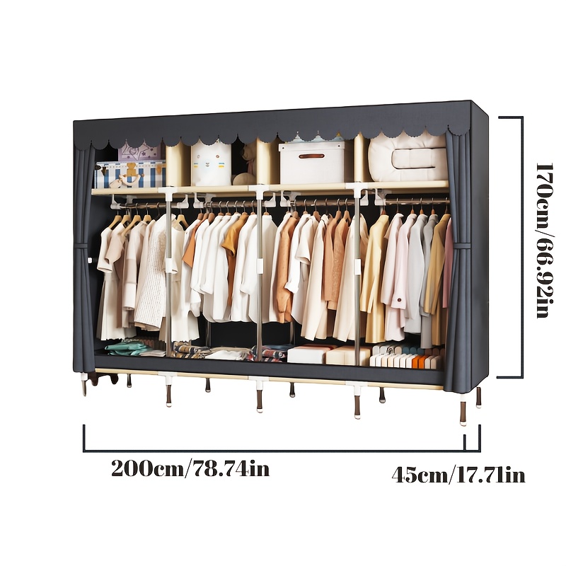 Large Capacity Freestanding Wardrobe with Metal Frame, Dustproof Storage Organizer for Bedroom, Dorms, and Rental Apartments - Mount, Independent Design, Under 3.2 Cubic Feet Closed Storage