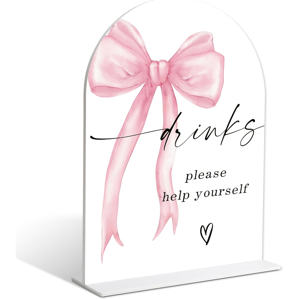 TEMU Plaque 2D plate en acrylique avec nœud rose "Boissons, " avec support - 5x7 pouces, convient pour la réception de mariage, le enterrement de vie