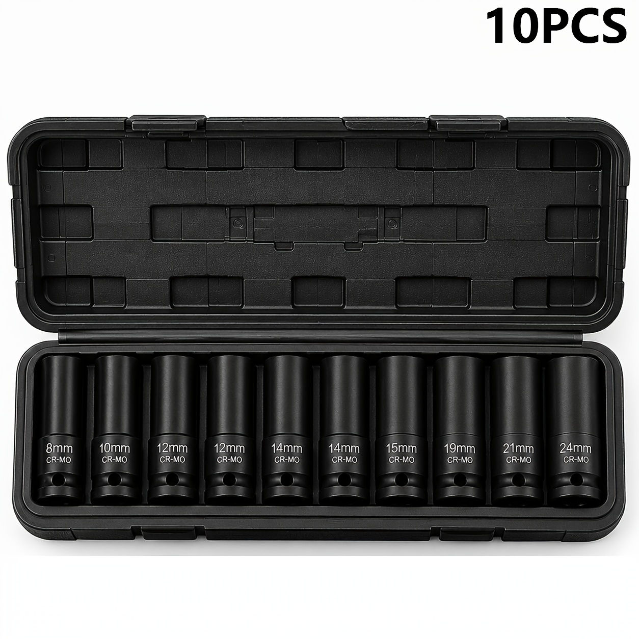 TEMU Morefix 10pcs Deep Impact Socket Set, Professional 1/2" Drive Metric Sockets Made Of Cr-mo, 8mm-24mm Sizes With Laser And Durable Storage Case,