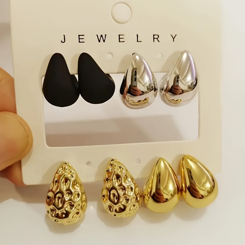 8pcs Women's Hoop Earrings Geometric Lightweight Plastic Stainless Steel Posts