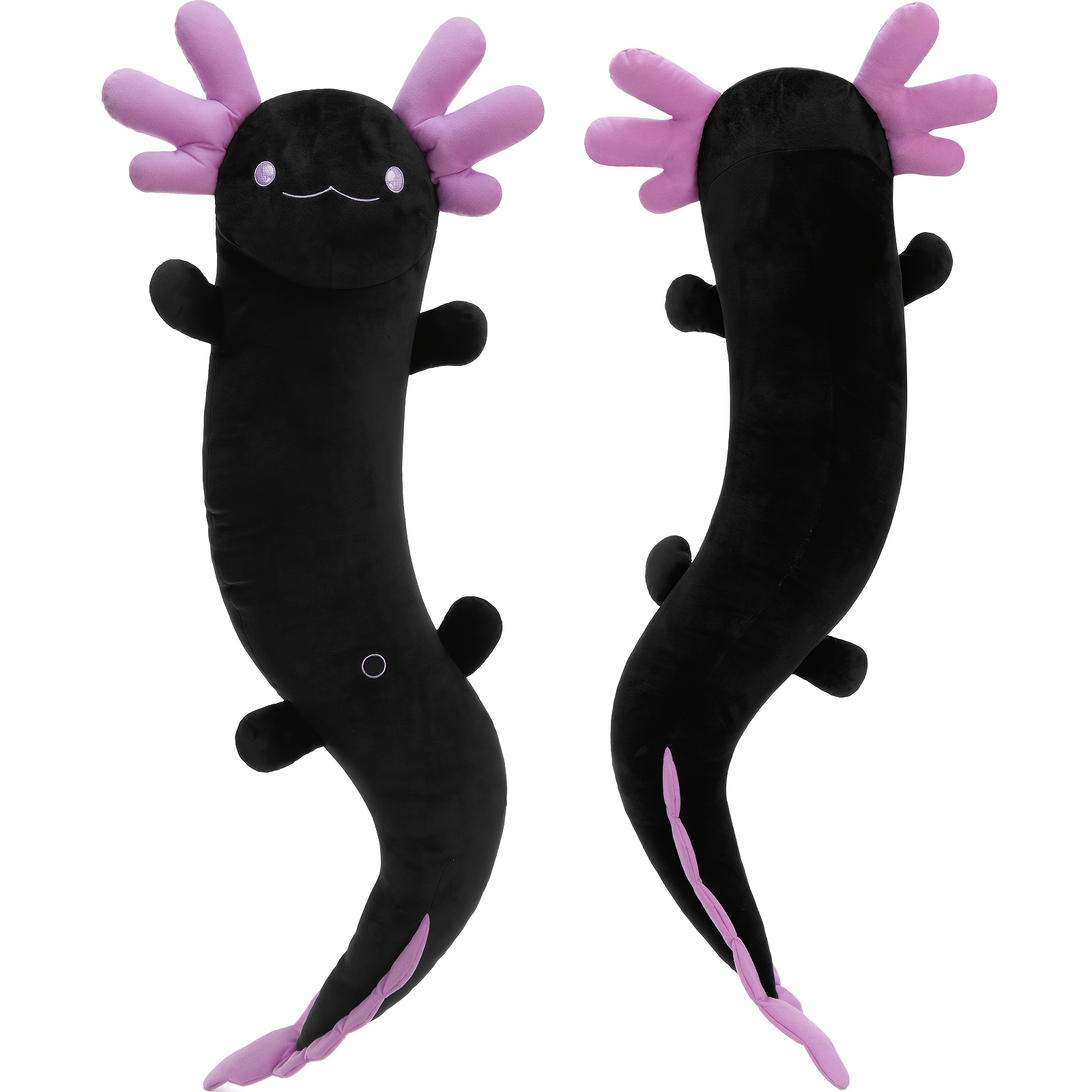 Morismos 48" Giant Axolotl Plush Body Pillow, Large Black Axolotl Stuffed Animal Toy For Kid Girl Boy, Soft Salamander Plush Toy Glow In The Dark, Holiday Birthday Christmas Valentines Decor Gift