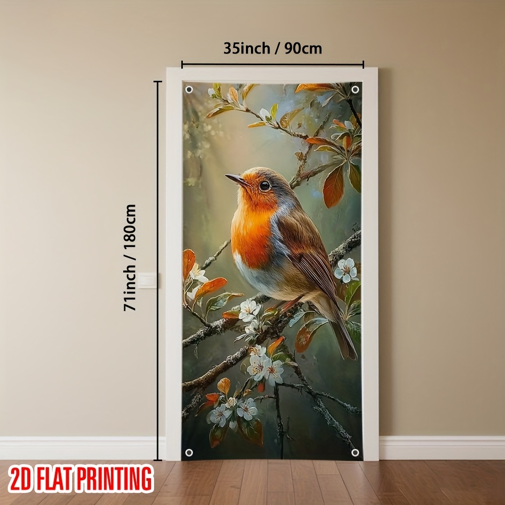 TEMU 2d Flat, 2d Door Banner, 1pc European Robin Door Banner - Realistic Robin & Floral Branch Decoration, No Electricity Needed, Indoor/outdoor Door