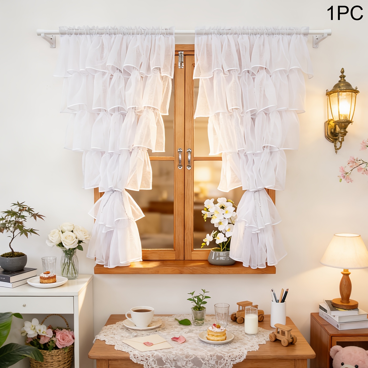 TEMU 1 pièce Panneau de rideau voilage blanc transparent pour salon et chambre à coucher, rideaux de fenêtre filtrant pour l'intimité avec