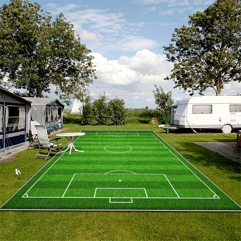 artificial grass soccer field 850g m velvet non slip coating machine washable rectangular outdoor play area with goal posts white lines perfect for backyard fun photo props yard game setup polyester surface 0