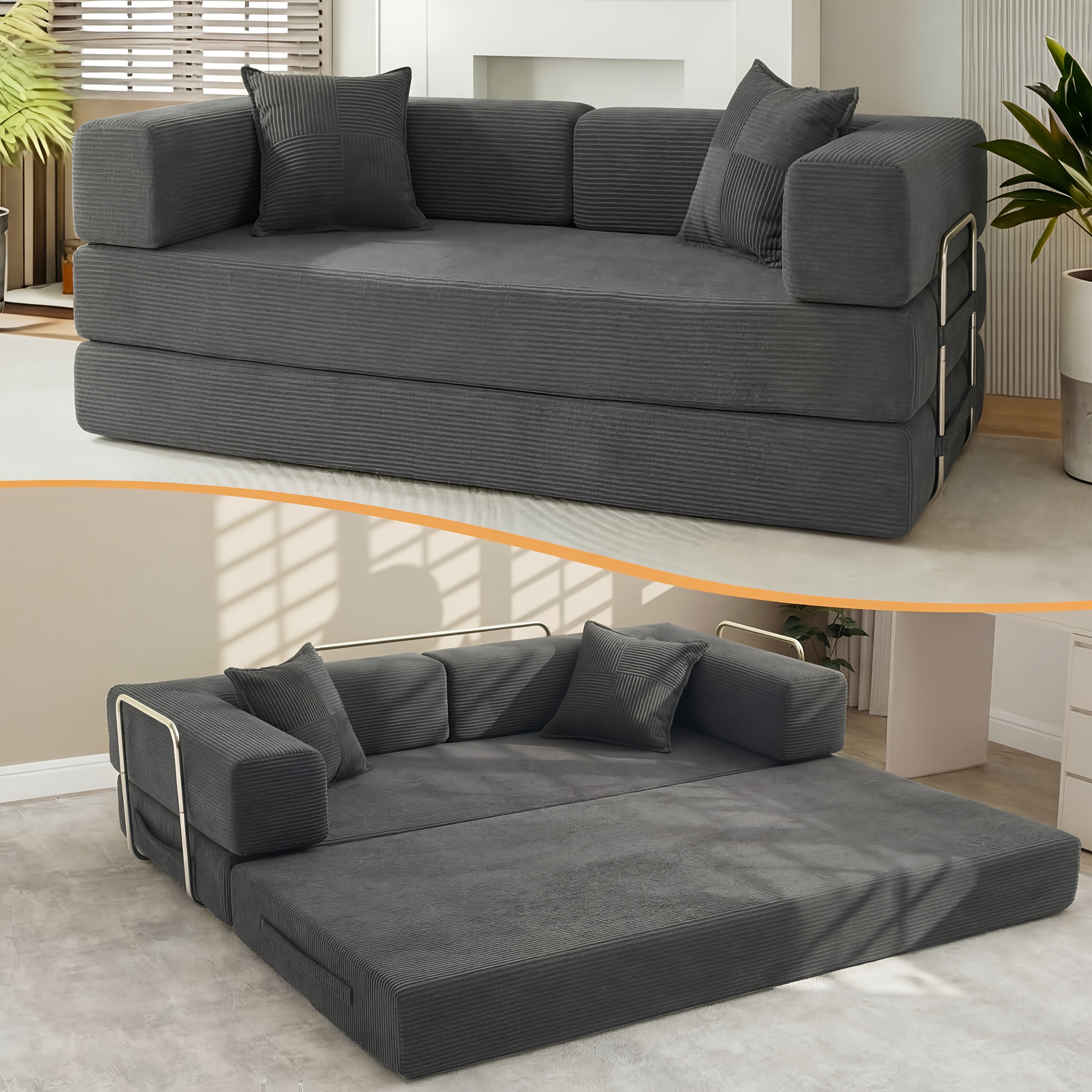5 in 1 convertible sofa bed for   corduroy 3 seater folding couch floor lounge with pillows compact sleeper for apartment home office dorm green grey orange white