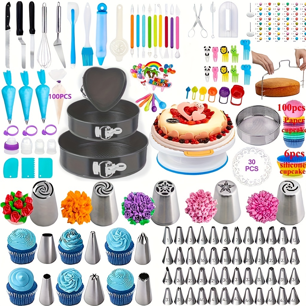 Kit de suministros de decoración de tartas, 356 piezas, accesorios para  hornear Nifogo con tocadiscos para pasteles, bolsa de pastelería, puntas de