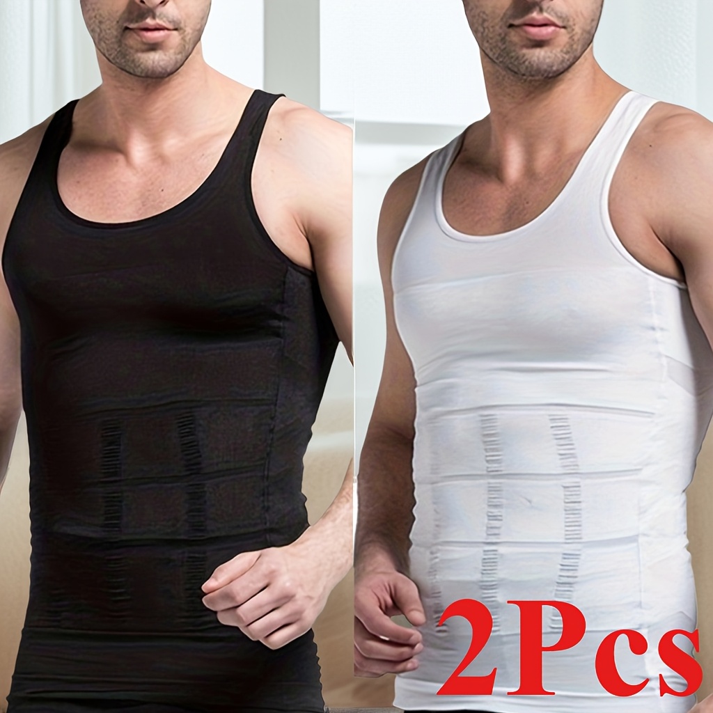 2pcs Men's Waist Care Abdominal Guard Compression Vest Set, Effective Waist Slimming And Lumbar Support, -on , Breathable Suitable For Any Occasion, Up