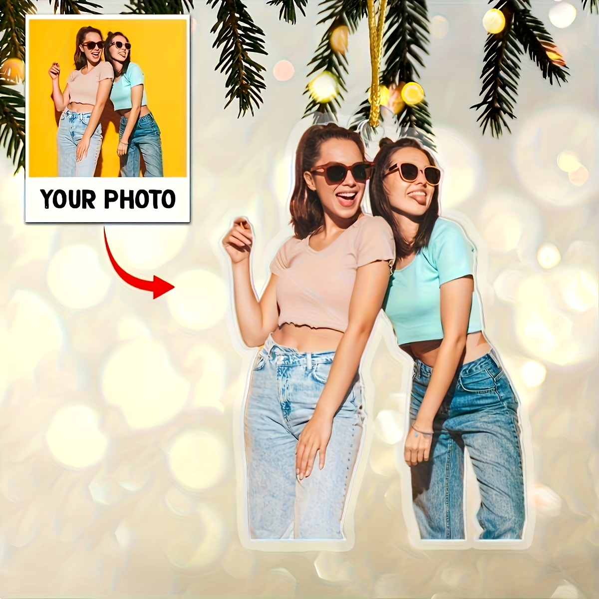 TEMU 2d Flat - 1pc 2d Flat Personalized Christmas Custom Family, Couple, Pet Photo Ornament, Your Picture, Acrylic Christmas Tree Decoration, Holiday