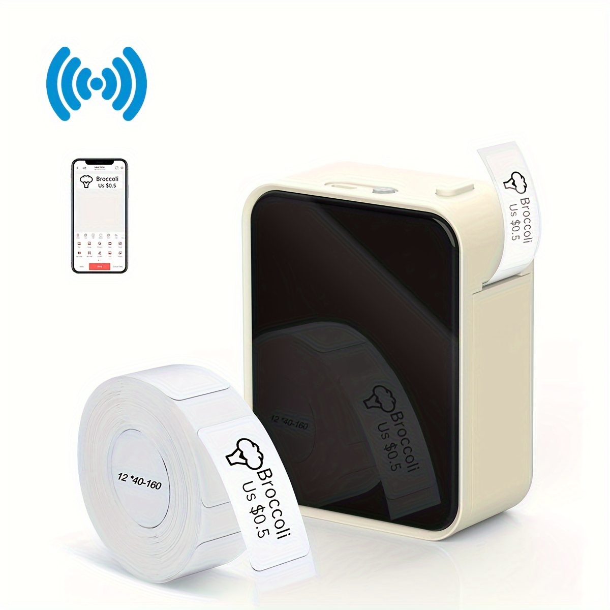   p15 tragbarer thermo-etikettendrucker, (mehrfach-kombination weiße aufkleber), drahtloser mini-etikettendrucker kompatibel mit smartphone ios/  für geschenke, lernnotizen, arbeitsfotos, bilder,  , namen, inklusive 1 rolle 12*40mm aufkleber