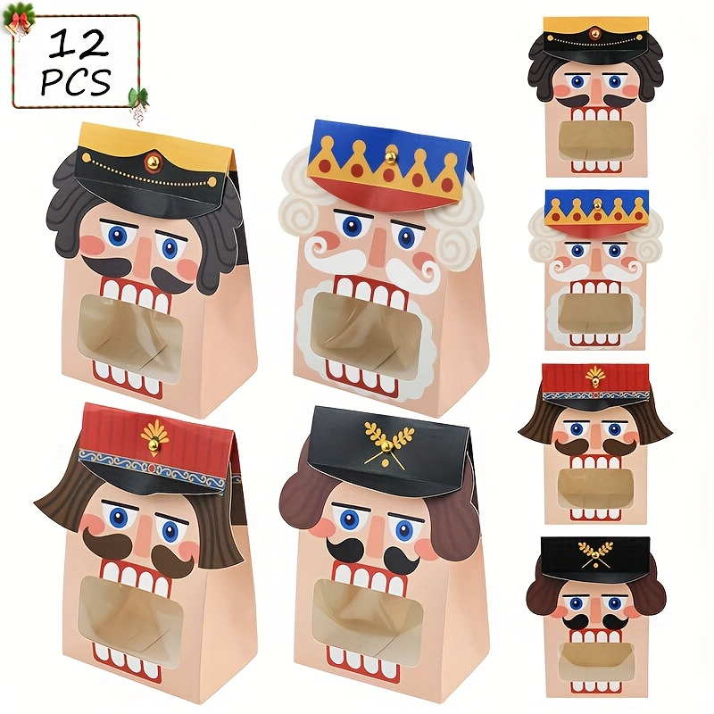 Image of 12pcs Christmas Gift Boxes With Window, 3d Cardboard Small Cookie Boxes, For Candy Treat Boxes, Holiday Party Favor Supplies, Xmas Goodies