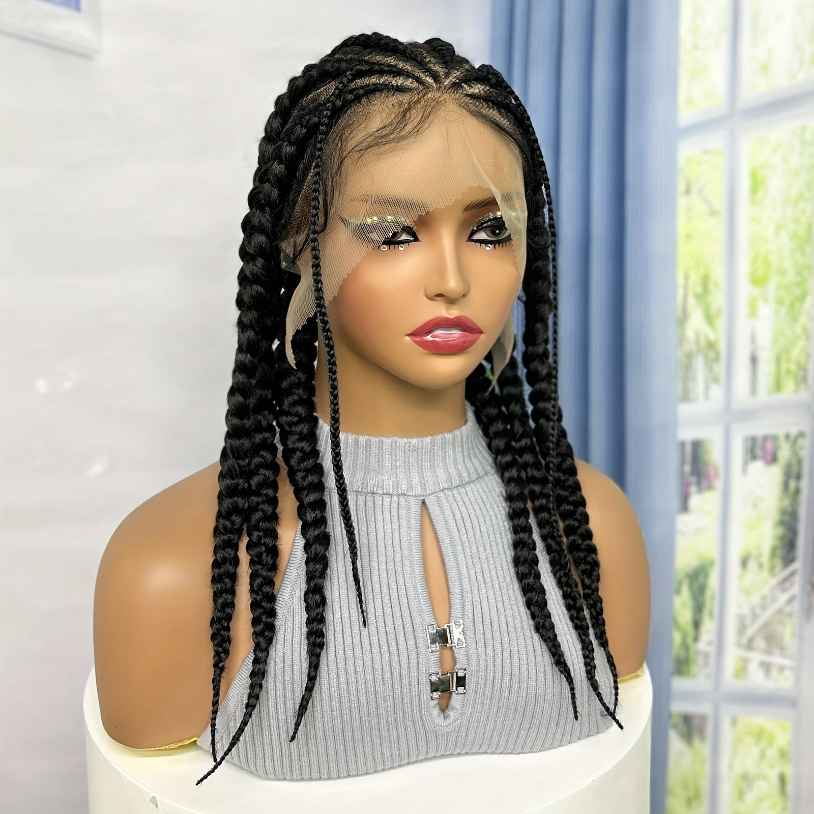 

Elegant Full Lace Box Braid Wig, High-temperature Synthetic Hair For Tones