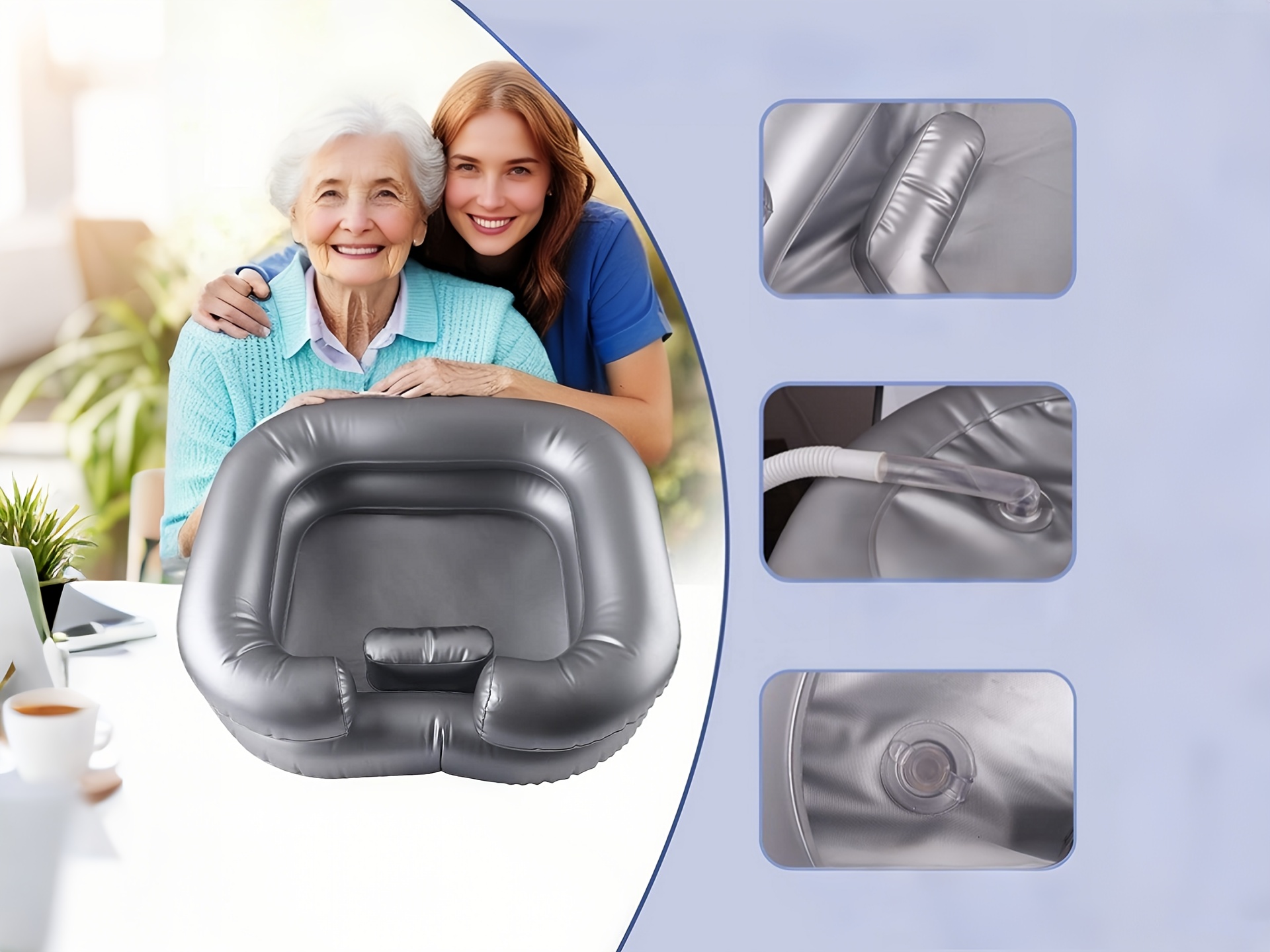Portable Inflatable Wash Basin, Ergonomic Design for Hair Care, Durable PVC Material, Suitable for The Elderly The Disabled Pregnant The Injured and Bedridden Patients, Inflatable Bath Basin for Multiple Scenarios