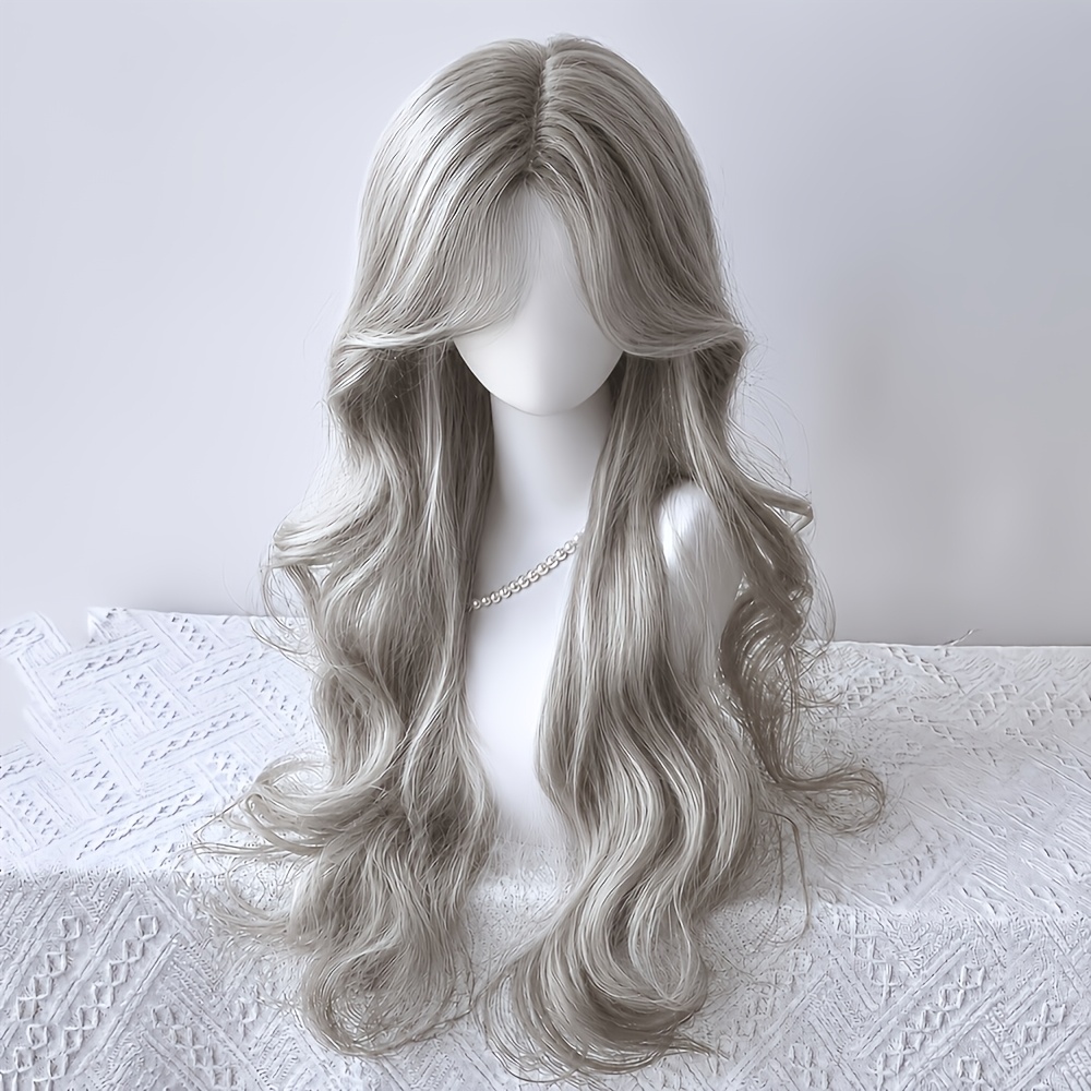 TEMU Perruque Quotidienne Adaptée à Tous, avec au Gris Argenté, Grandes Boucles Ondulées, Texture Moelleuse et Naturelle, Douce pour , Design et
