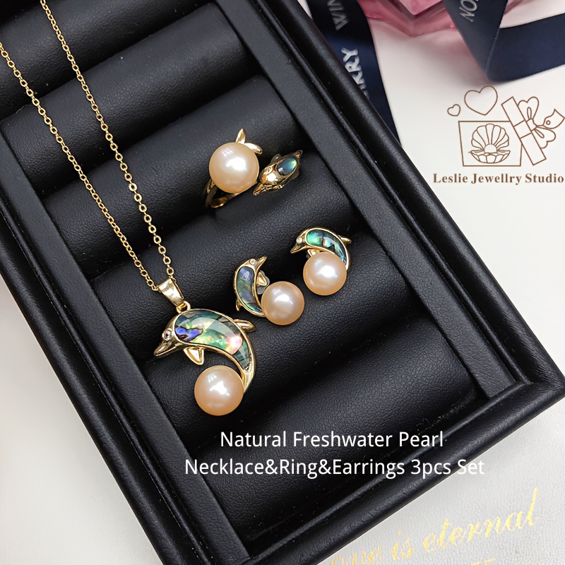 Freshwater Pearl Dolphin Jewelry Set, August Birthstone