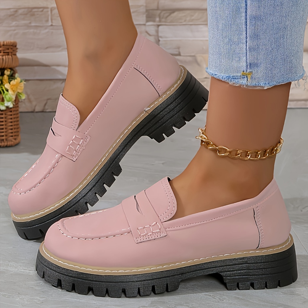 women s solid color platform loafers fashion preppy style details 5