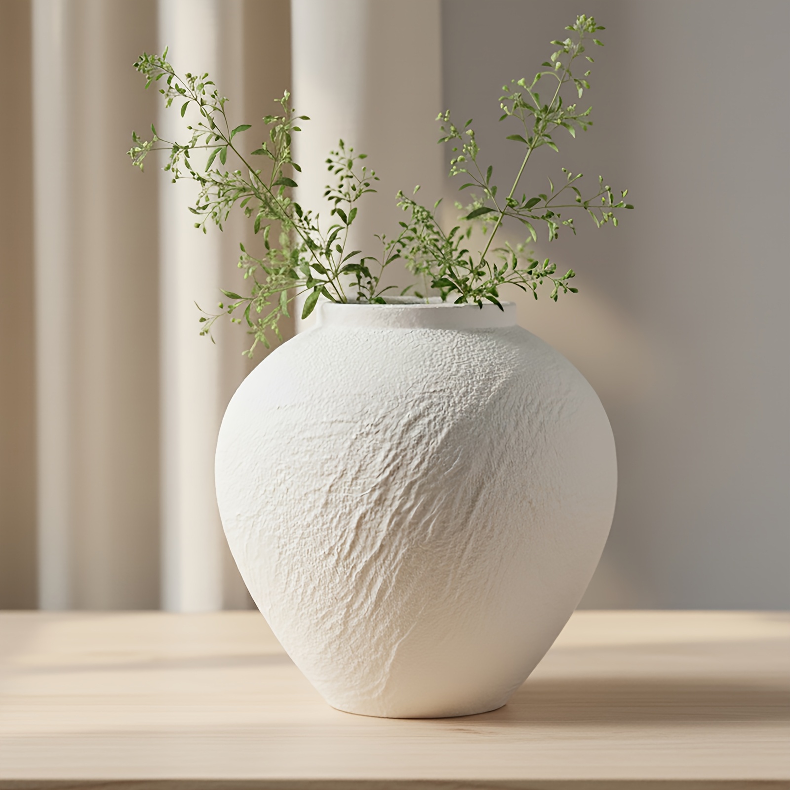 TEMU Vintage Ceramic Vase, Minimalist Texture Stone Patterned White Flower Vase, Decorative Vase For Living Room Shelf Farmhouse Dining Table