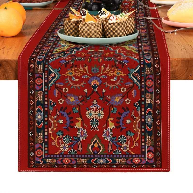 

1pc Bohemian Table Runner, Polyester Dining Table Flag, Vibrant Ethnic Pattern, Linen-look Table Decor, Festive Room & Scene Decor, Ideal For Party & Holiday Celebrations