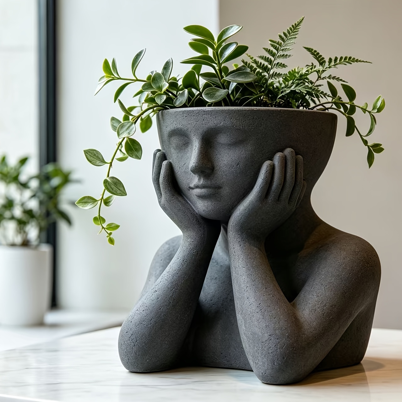 TEMU Jardinière buste de méditant en résine 520g pour jardin, cour, balcon, de fenêtre, outil de de plantes à , utilisée porte-stylo de rangement,