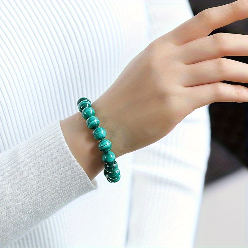 1pc 8mm Malachite Bracelet, Green Bead Strand Fashion Jewelry Gift Men Women Single Circle