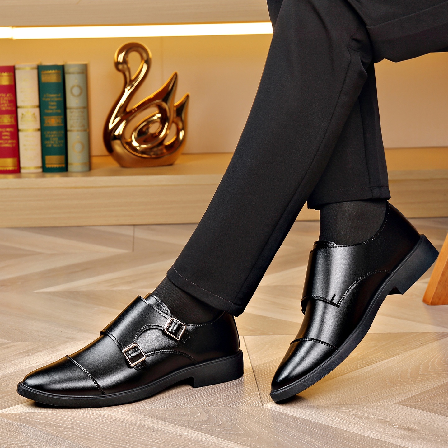 zapatos de vestir  s para hombre - zapatos sin cordones de caña   para negocios y   con correa de   dorada, parte superior   de   y   de goma, calzado formal para     para  ,   - diseño minimalista elegante, calzado de  , diseño de zapato elegante 4