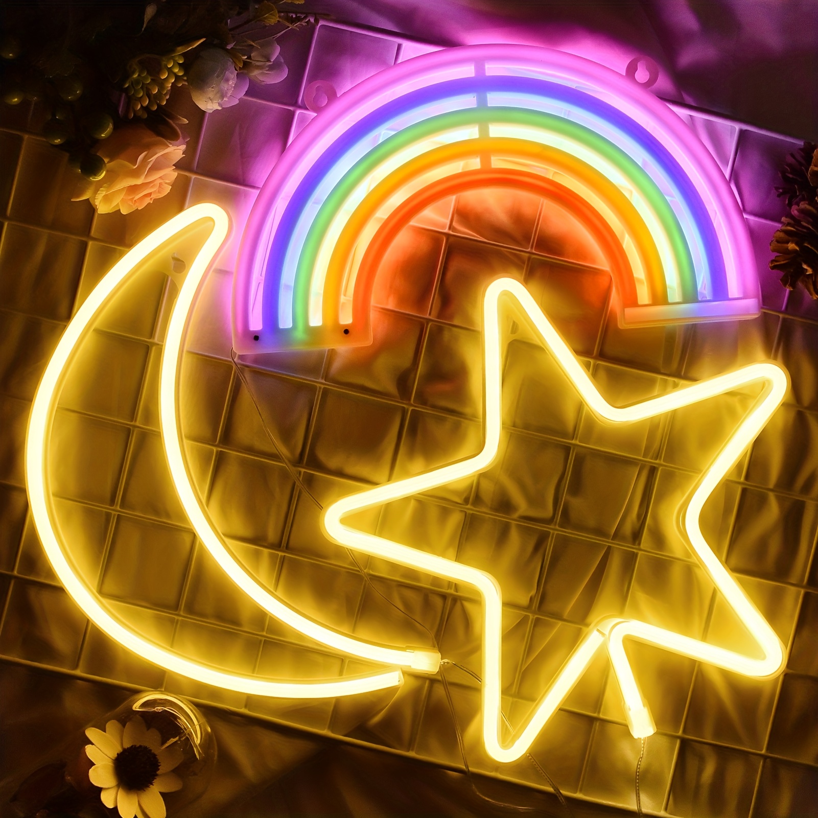 3pcs neon sign set moon star   usb battery powered for indoor parties birthdays weddings photo backdrops wall decor   a cozy warm ambiance neon signs for wall 0