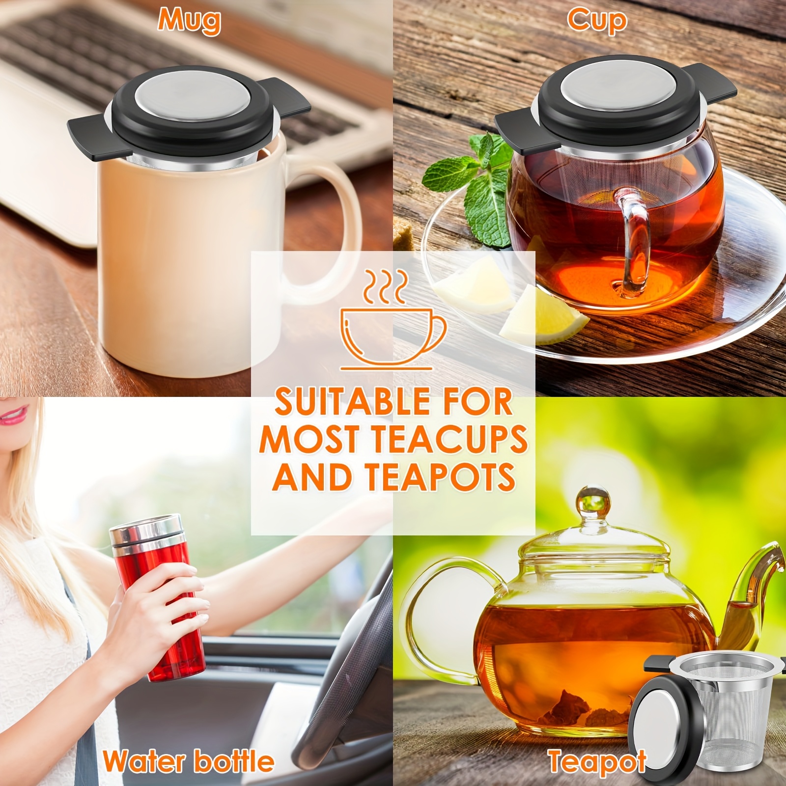 stainless steel tea strainer with silicone handle extra fine mesh loose leaf tea infuser for office camping dining dishwasher   resistant hanging cup design details 8