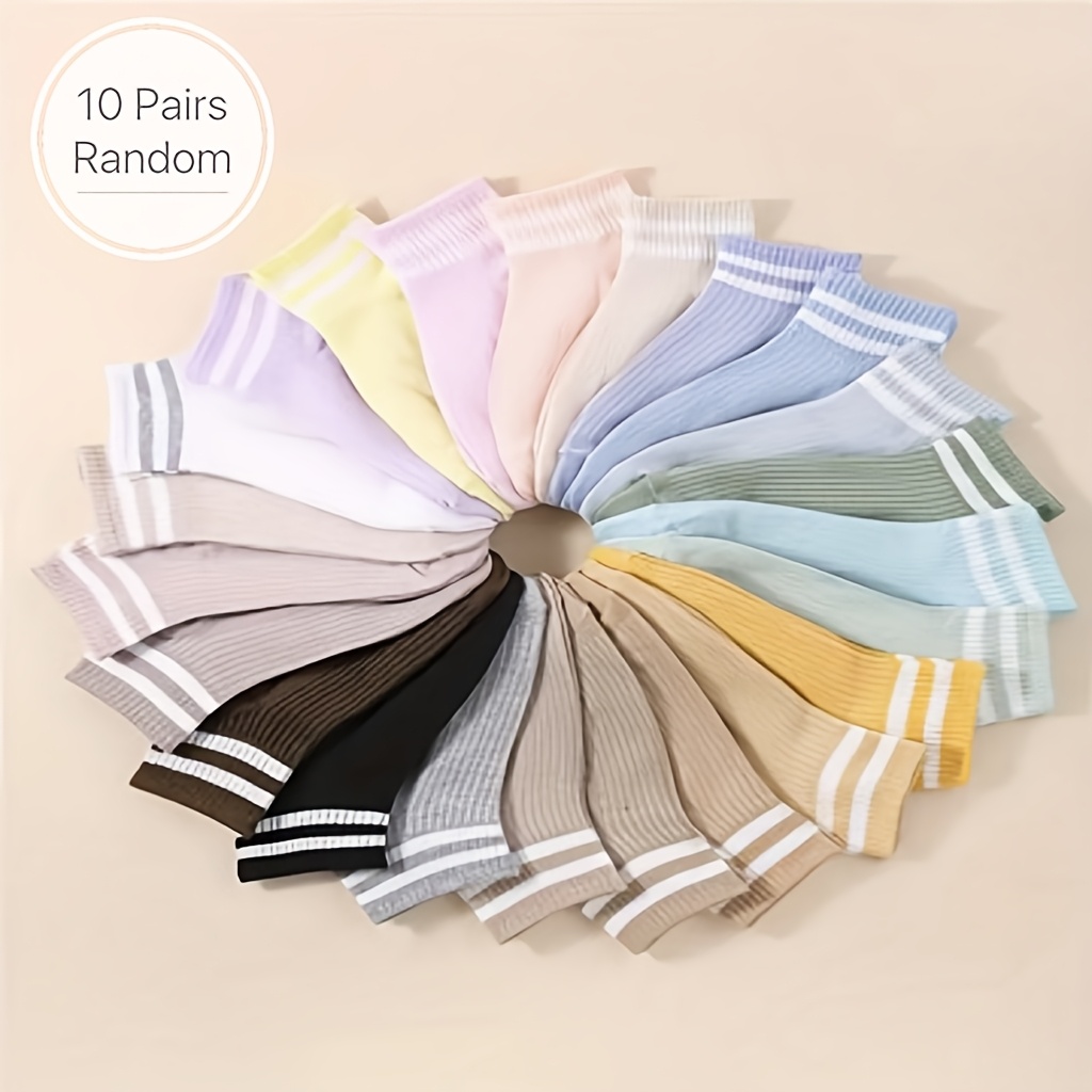 

10 Pairs/20 Pairs/30 Pairs Simple Striped Short Socks Fashionable And Comfortable Women's Socks