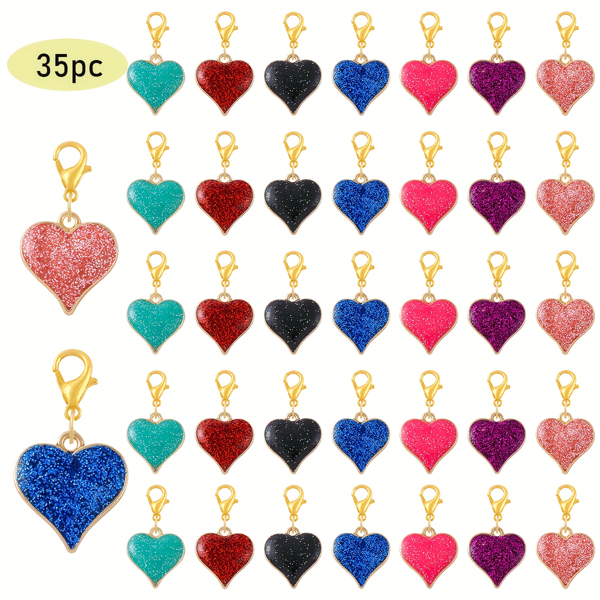 35pcs Pearlescent Glitter Heart Keychain, Suitable For Bag Ornaments Additions Party Gifts Handmade Keychain, Pendant, Valentine's Day