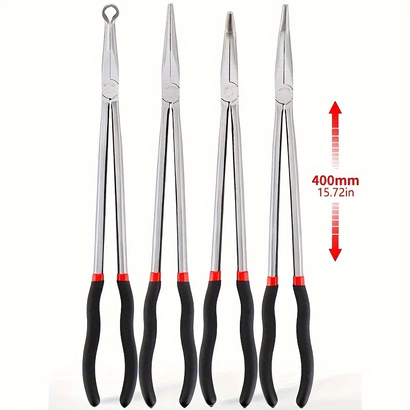 

16-inch Professional Long Nose Pliers Set, Multi-purpose Steel Needle-nose Pliers With Straight, 25° & 45° Bent Tips, Ideal For Precision Work