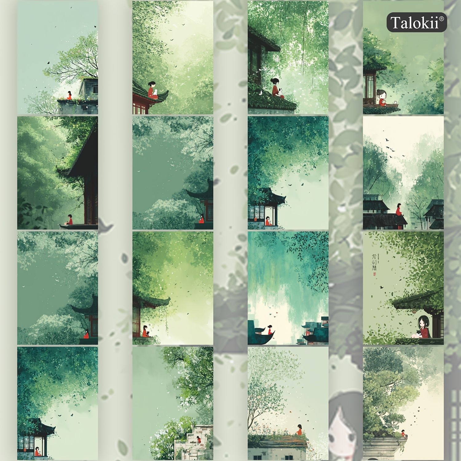 TEMU 16-pack Traditional Chinese Watercolor Postcards, 10 X (. 4 X 6 Inch), Landscape And Girl For Art Cards For Journaling, Scrapbooking And Home
