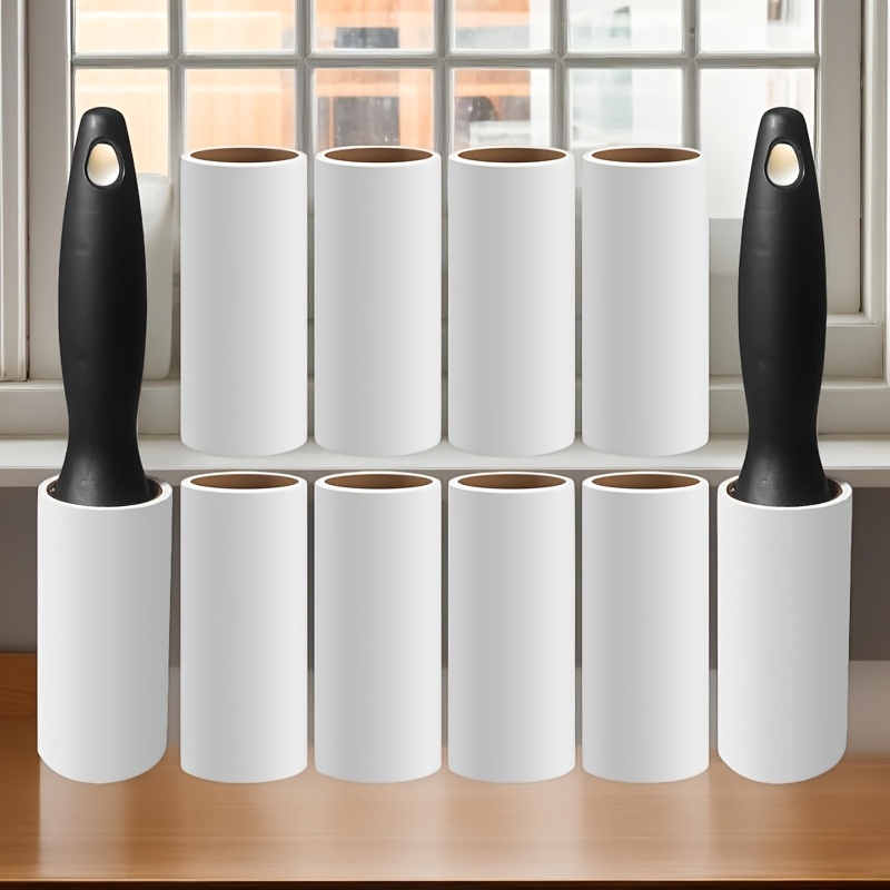 TEMU 12-pack Heavy Duty Pet Hair Remover Set - 2 Handles & 10 Refill Rolls In Black/blue, Strong Adhesive Lint Rollers For Furniture, Carpet &