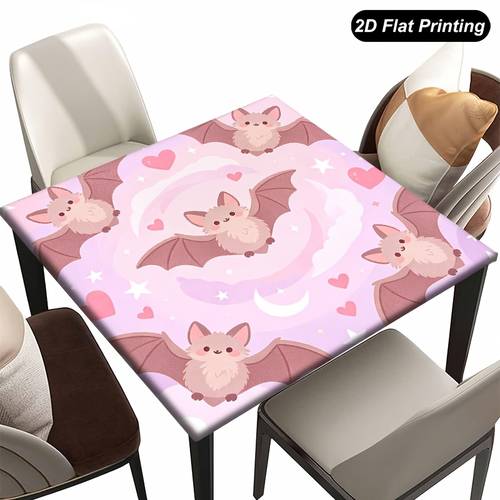 item picture 1pc elastic polyester square tablecloth bat moon star heart 36x36 inch versatile style for kitchen dining party outdoor use home decor