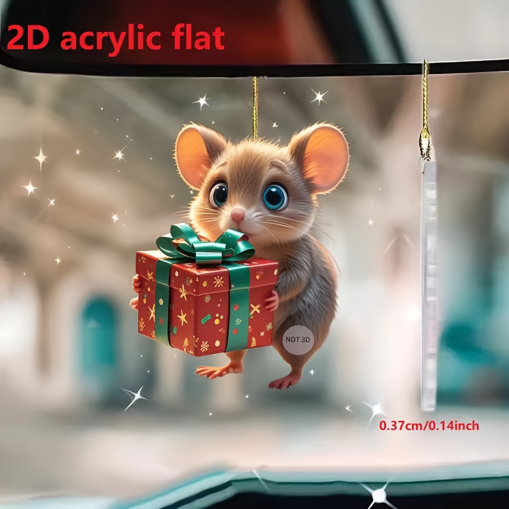 

1pc Cute Acrylic Mouse With Gift Box - 2d Pendant For Car Rearview Mirror, Home Decor, Keychain - & Thanksgiving Accessory, Best For Christmas, Thanksgiving