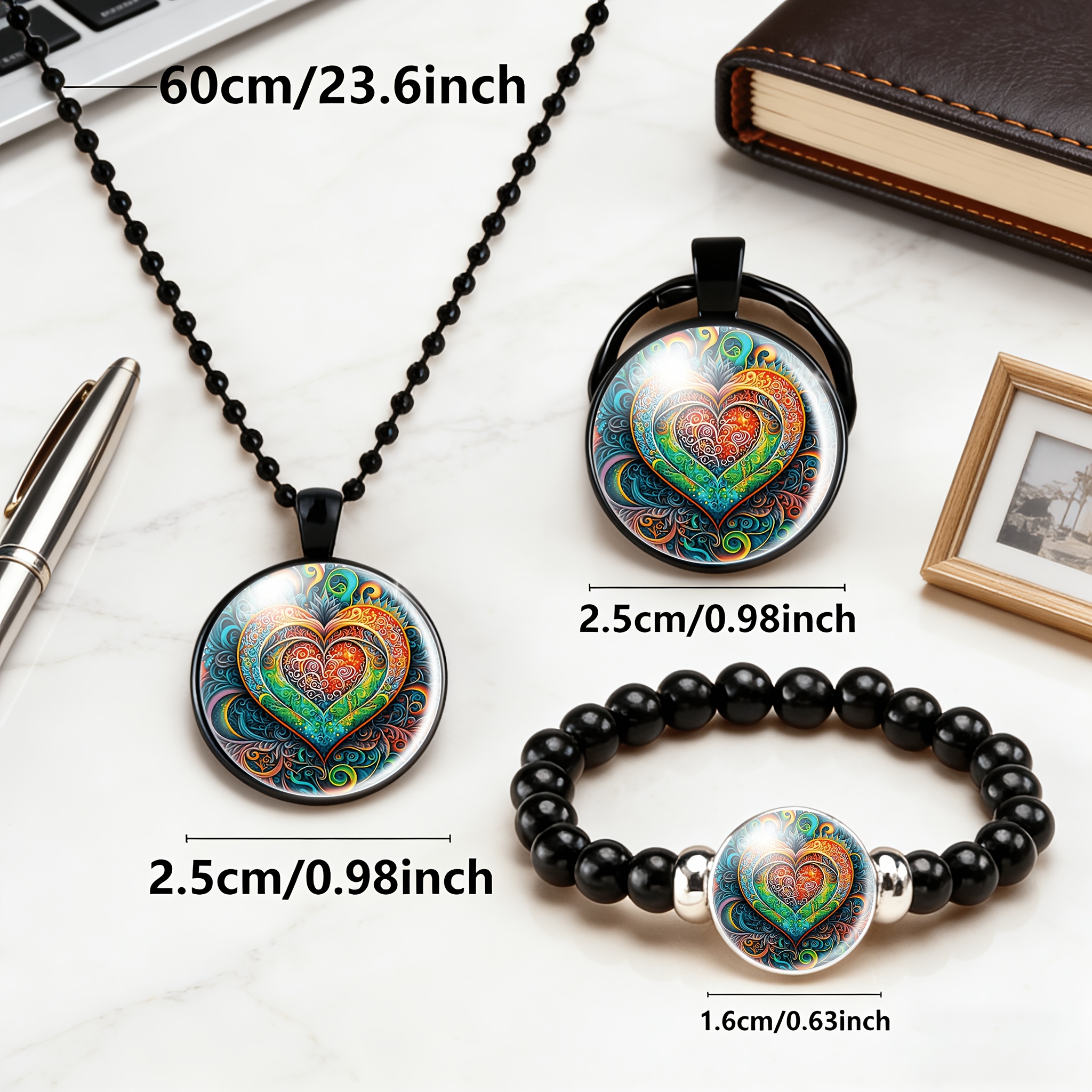 Men's Black Accessory Set: Necklace, Bracelet, Keychain
