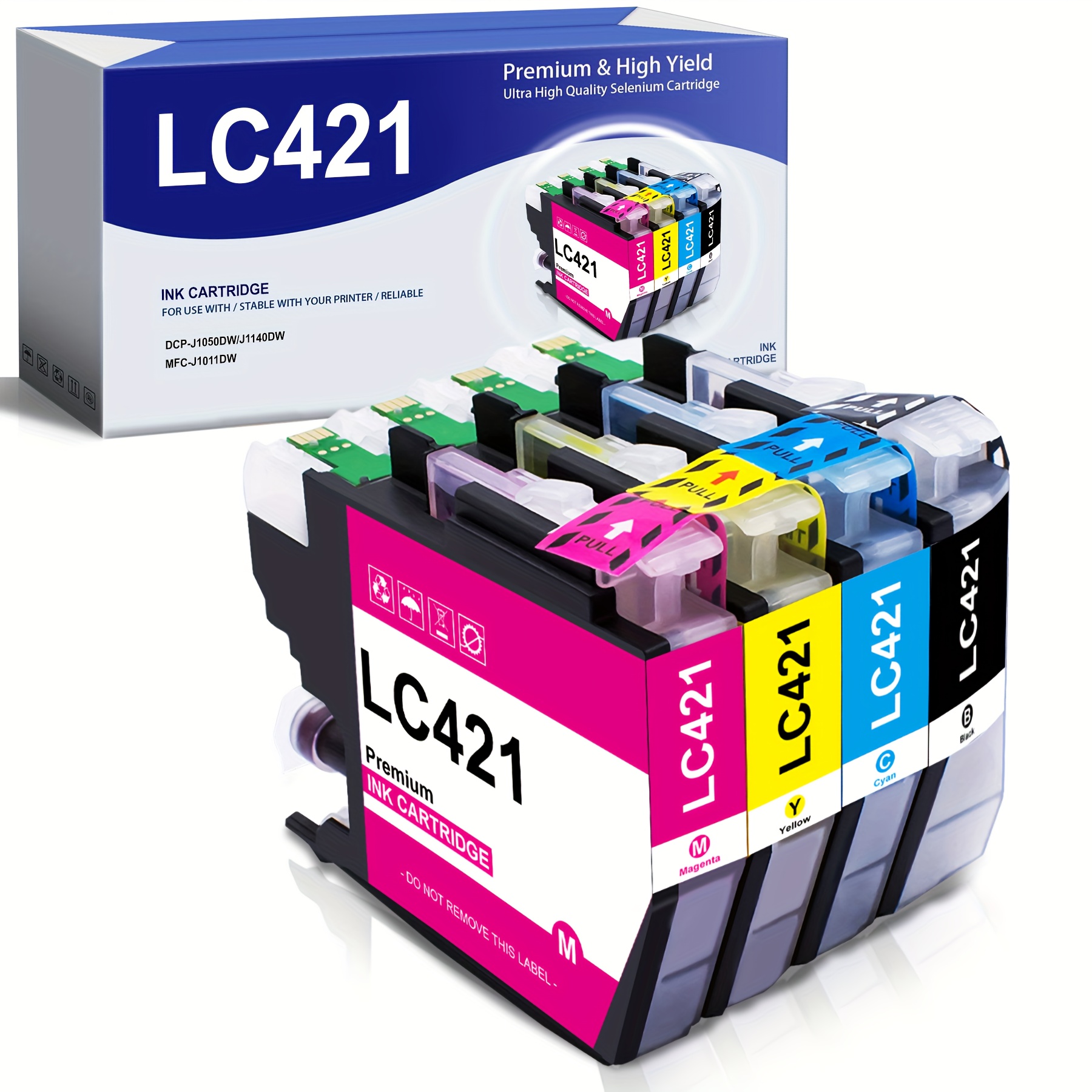 Set Of 4 Lc421xl Ink Cartridges (black, Blue, Red, Yellow) - Compatible With Brother Lc421, Lc-421xl - Suitable For Mfc-j1010dw, Dcp-j1050dw, Dcp-j1140dw Printers