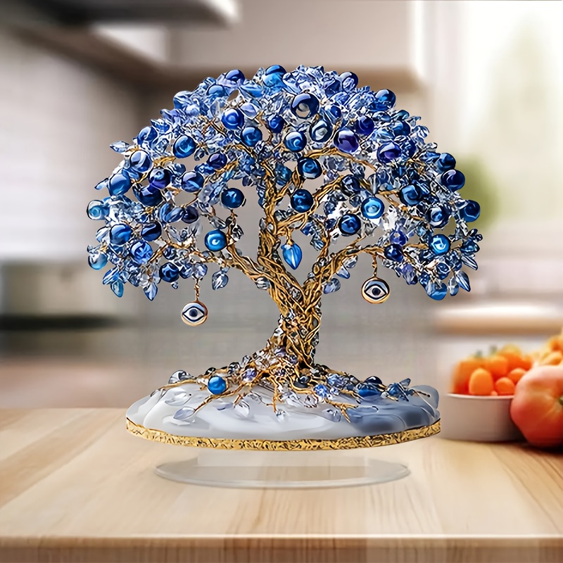 

1pc Elegant Turkish Evil - Acrylic Tabletop Decoration With Blue & Clear Beads, - Ideal For Home, Party, Window Display - No Electricity Required - & New Year Gift