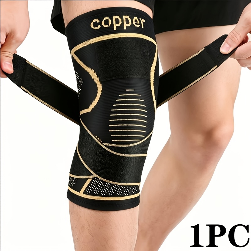 TEMU 1 Black Nylon Blend Knee Pad, Copper Alloy Support Men's Knee Pad Belt, Modern Minimalist Appearance Design, Strap Reinforced Closure Structure,