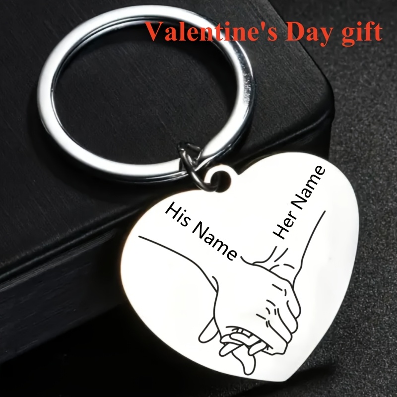 

1pc Personalized Couple Holding Hands Heart-shaped Keychain – Custom Name Engraved Stainless Steel ’s Day Gift For , Couple's Keepsake | Romantic Keychain | Metallic