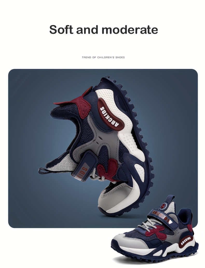 Boys' Breathable Mesh Sneakers with Non-Slip EVA Sole, Closure & Cushioned Insole - Lightweight Low-Top Running Shoes for Outdoor Play, School, Sports - Navy Blue & Red Accents, School Sneakers, Sporty Design, Durable Construction, Schoolage Kids