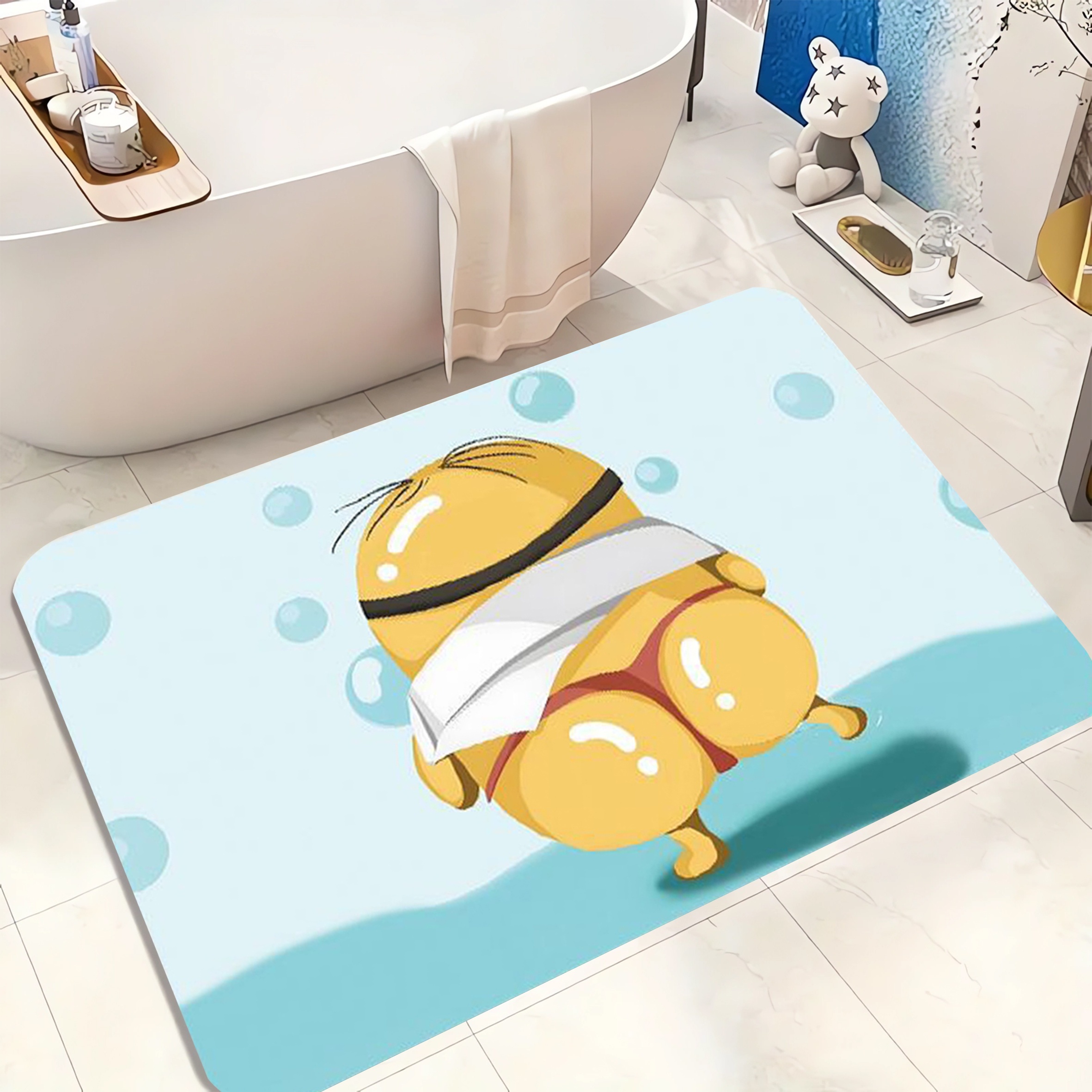 

Tapis de Bain à Séchage Rapide sur le Thème des Minions - Design Bob Mignon, Antidérapant & Facile à Nettoyer, pour & de Bain, Amusant, Absorbant