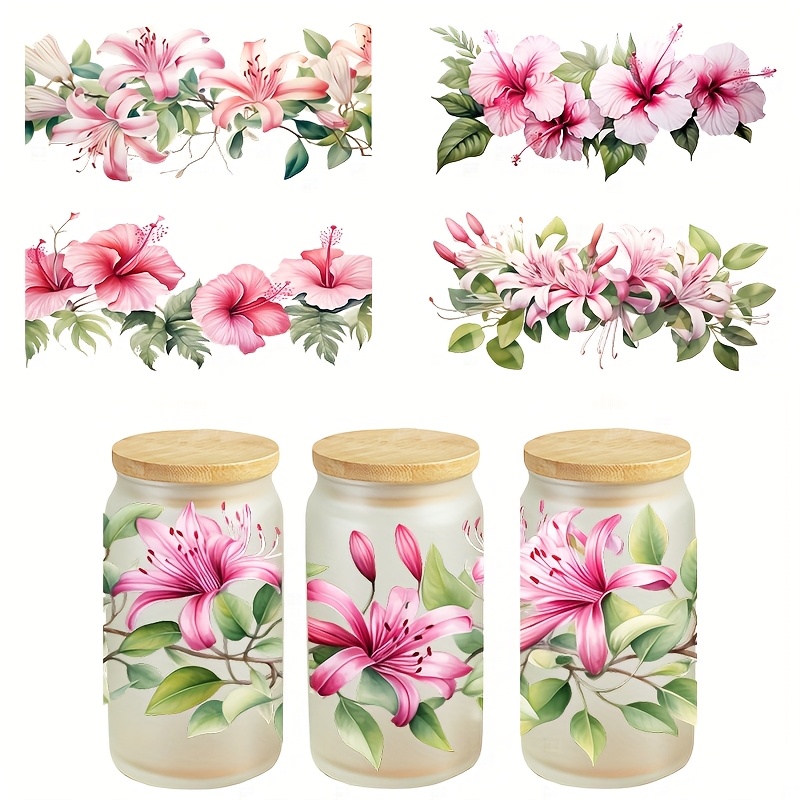 TEMU Set da 5 pezzi con design serie di Bauhinia, 4,33 pollici * 9,45 pollici, adesivo per trasferimento termico UV DTF, motivo a cartone animato, 3D