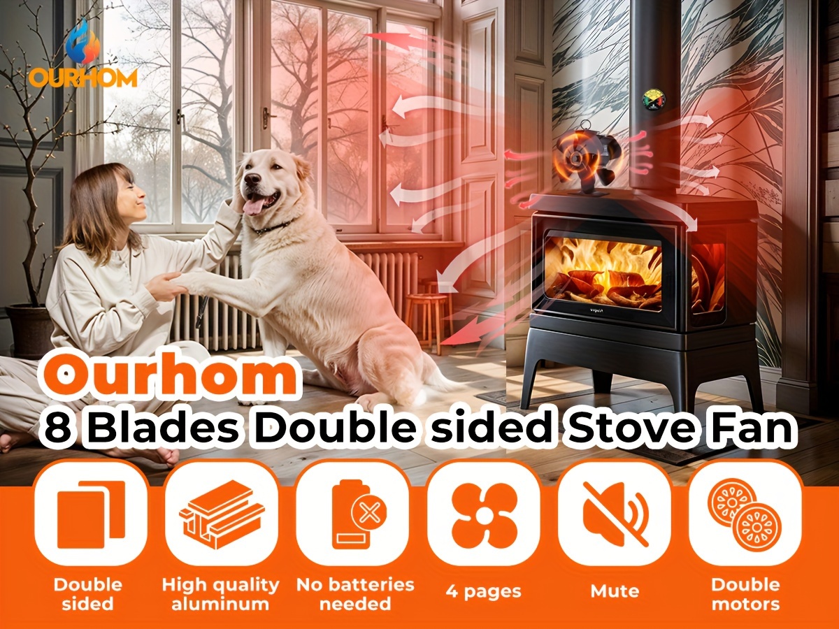 wood burning stove fan double sided fireplace fan   double sided 4 blade heat start fan quiet motor   stove fan for wood burning stove pellets firewood pushes airflow details 0