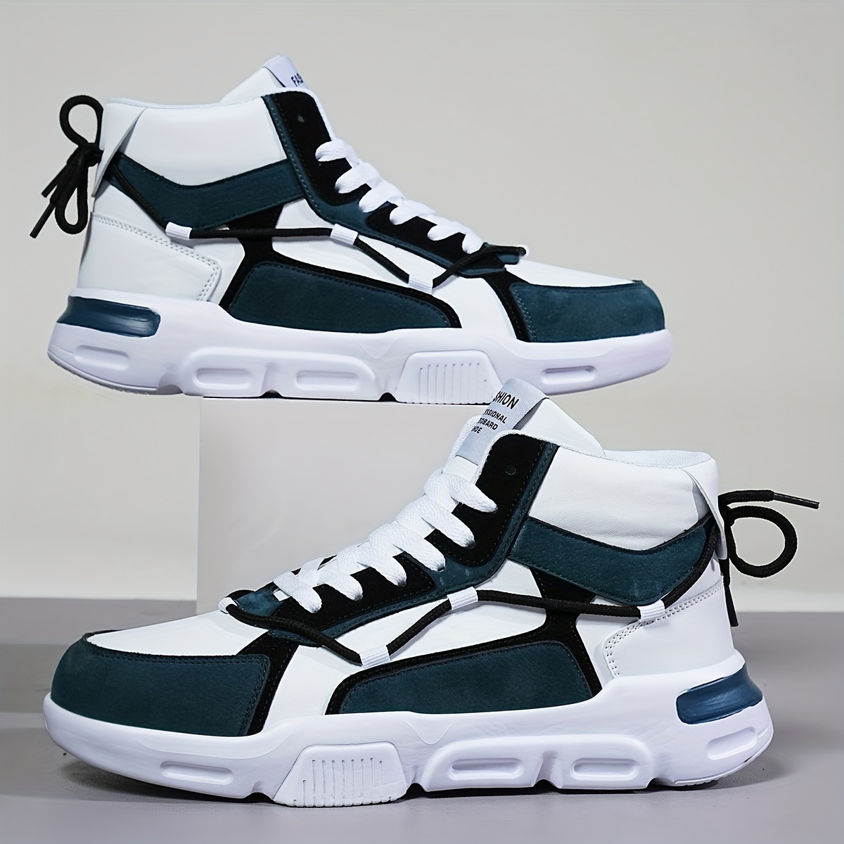 Men'S Front Strap Letter Pattern Contrast Color Double Shoelaces Fashion Design Outdoor Breathable High Top Casual Sneakers