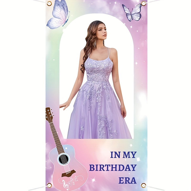 

Pastel Blue & Light Purple Vinyl Photo Booth Props Banner With Guitar Motif - Durable Music Party Decorations For Girls Birthday And Fan Celebrations, Versatile Room Decor For Holidays And More