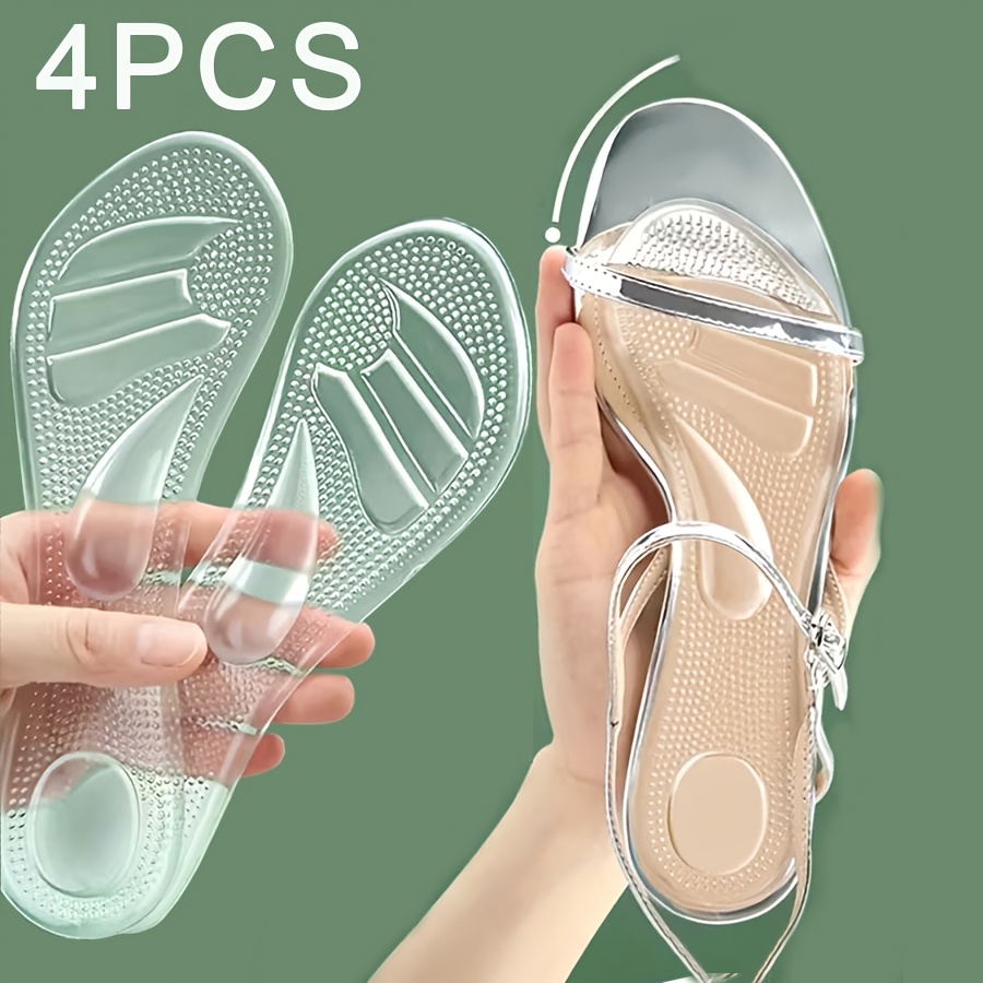 Image of 4pcs Self-adhesive 3/4 Insoles: Comfortable, Non-slip, Shock-absorbing, Invisible, Transparent, Washable, Reusable, Suitable For High Heels And Sandals