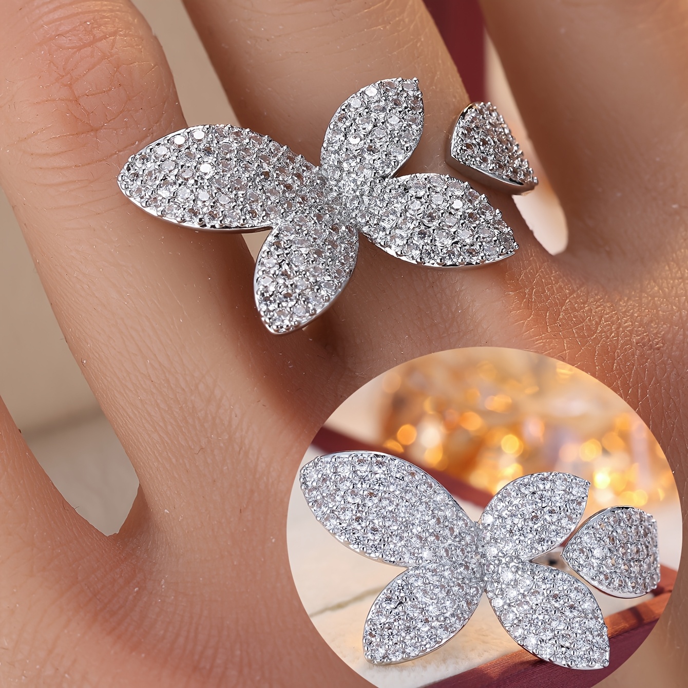 Open Ring Synthetic Zirconia Butterfly Wedding Banquet