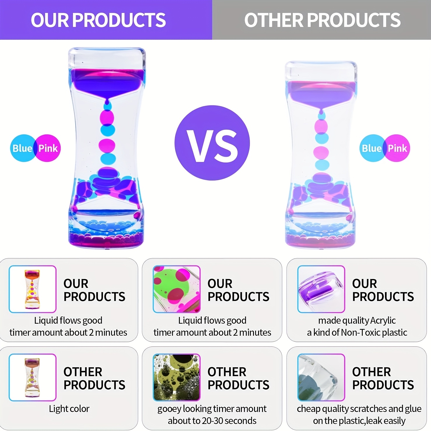 Liquid Kids Toys Motion Bubbler Timer Pack Of 6/12 Colorful Hourglass Liquid Bubbler Sensory Toy Anxiety Toys Children Activity Calm Relaxing for Kids Teenager Adults Local Warehouse