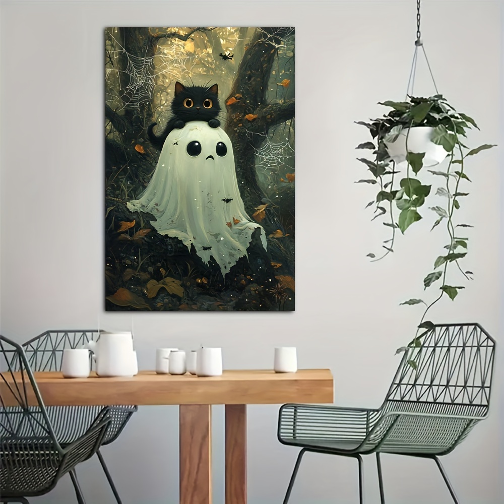 

Spooky Wooden Framed Canvas Painting Wall Art Prints For Home Decoration, Living Room & Bedroom, Festival Party Decor, Gifts, Ready To Hang