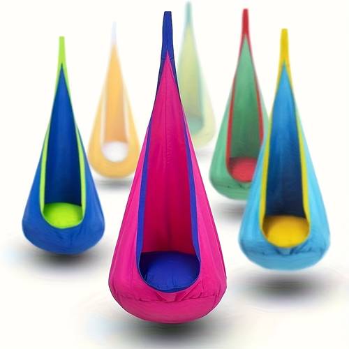 1pc pod swing seat indoor outdoor hanging hammock chair with inflatable pillow and pocket supports up to 176lbs relaxation and playtime hanging hammock chair with inflatable pillow with inflatable cylinder straps screws